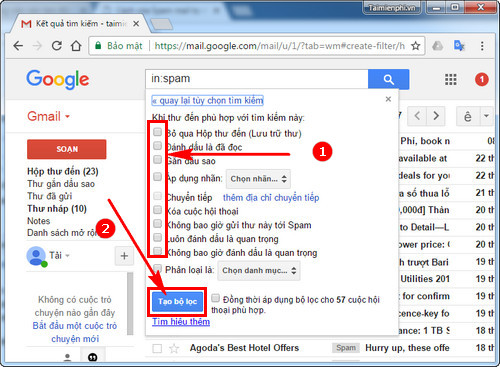 huong dan xoa spam mail tu dong tren gmail 5